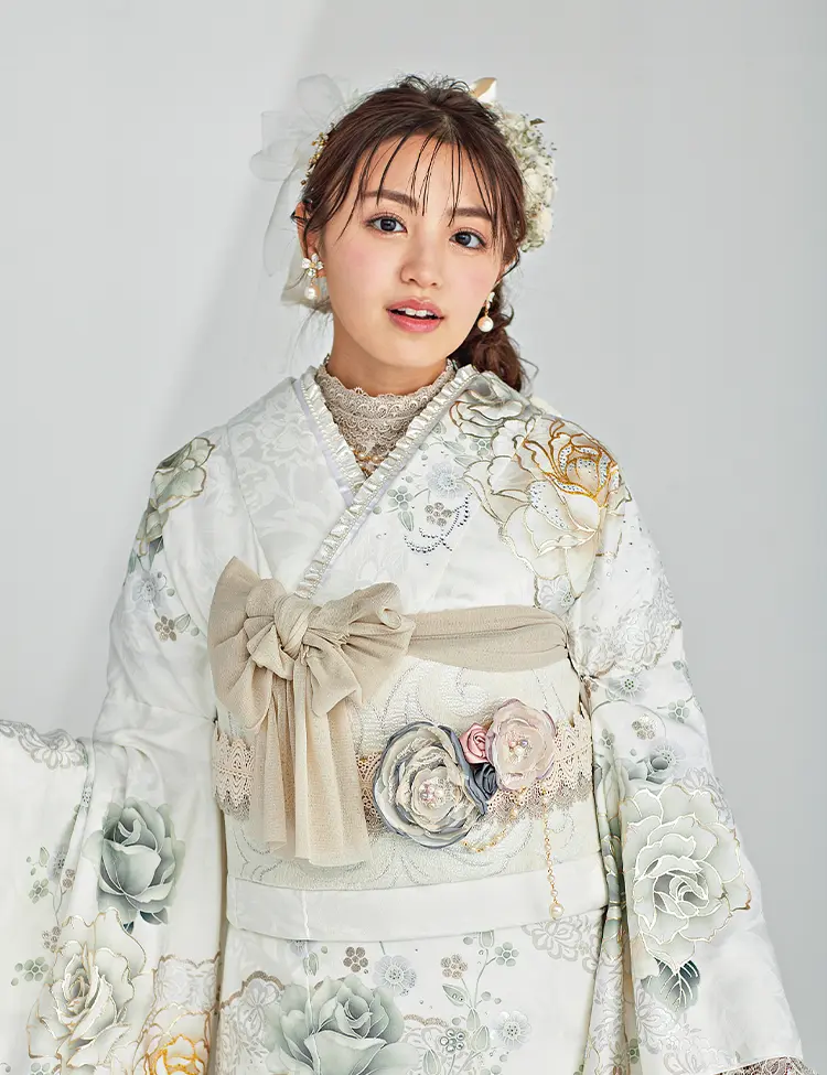 くすみカラー古典 オフホワイト 菊柄 シンプル オシャレ 流行り