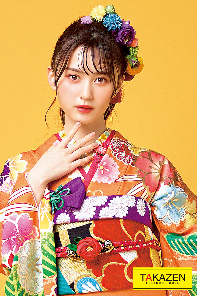 成人式人気着物 レンタルフルセット 通販可 個性的おしゃれモダン古典 レトロポップ オレンジ グリーン 黄緑 レトロ古典 成人式 はかわいいレトロ古典振袖 振袖 袴レンタルなら Takazen 大阪 心斎橋 堺 兵庫 神戸 奈良の店舗へ