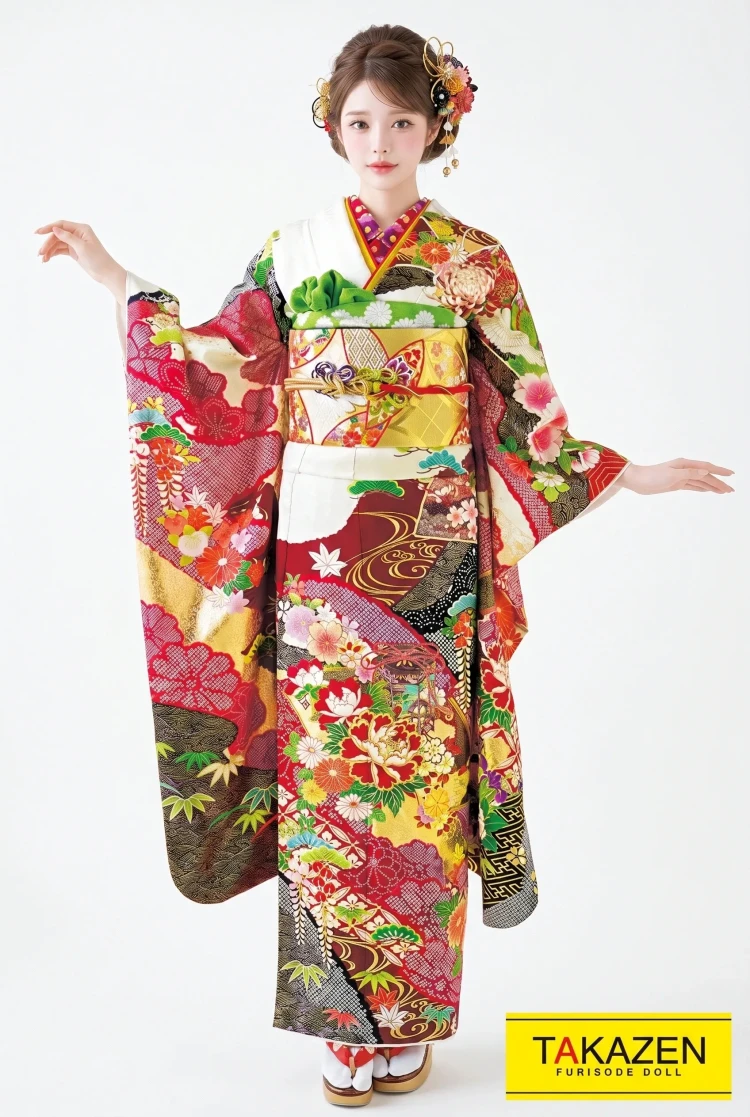 TAKAZENのレンタル振袖 正統派古典 白/赤/黒 牡丹柄 大人っぽい古典振袖 上品 華やか 王道【通販可】21017