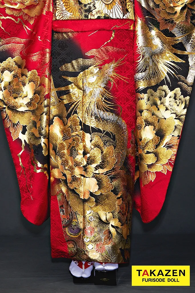 TAKAZENのレンタル振袖 ジャパンモード　赤/黒/ゴールド(金色)　本家龍柄　派手　渋い振袖　かっこいい　ギャル　厳つい　スワロフスキー付き【通販可】21046