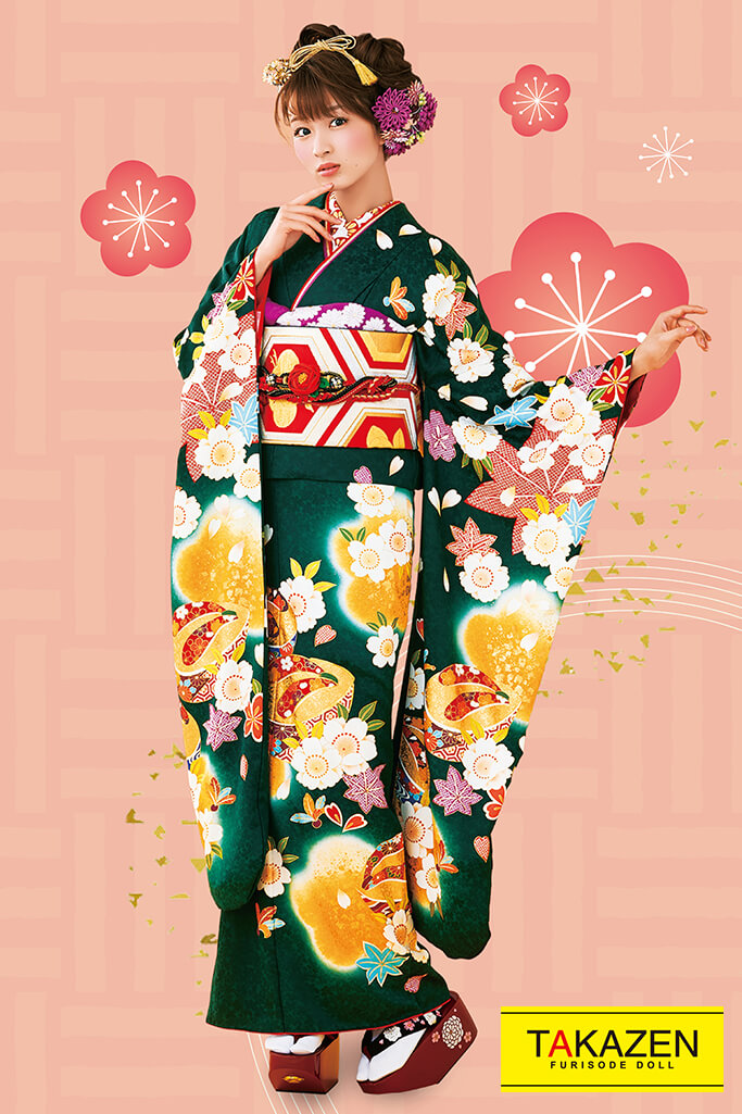 成人式人気着物 レンタルフルセット 通販可 人と被らない上品古典 古風大人可愛い豪華 からし グリーン 緑色 350 古典 成人式 は上品で優雅な古典振袖 振袖 袴レンタルなら Takazen 大阪 心斎橋 堺 兵庫 神戸 奈良の店舗へ