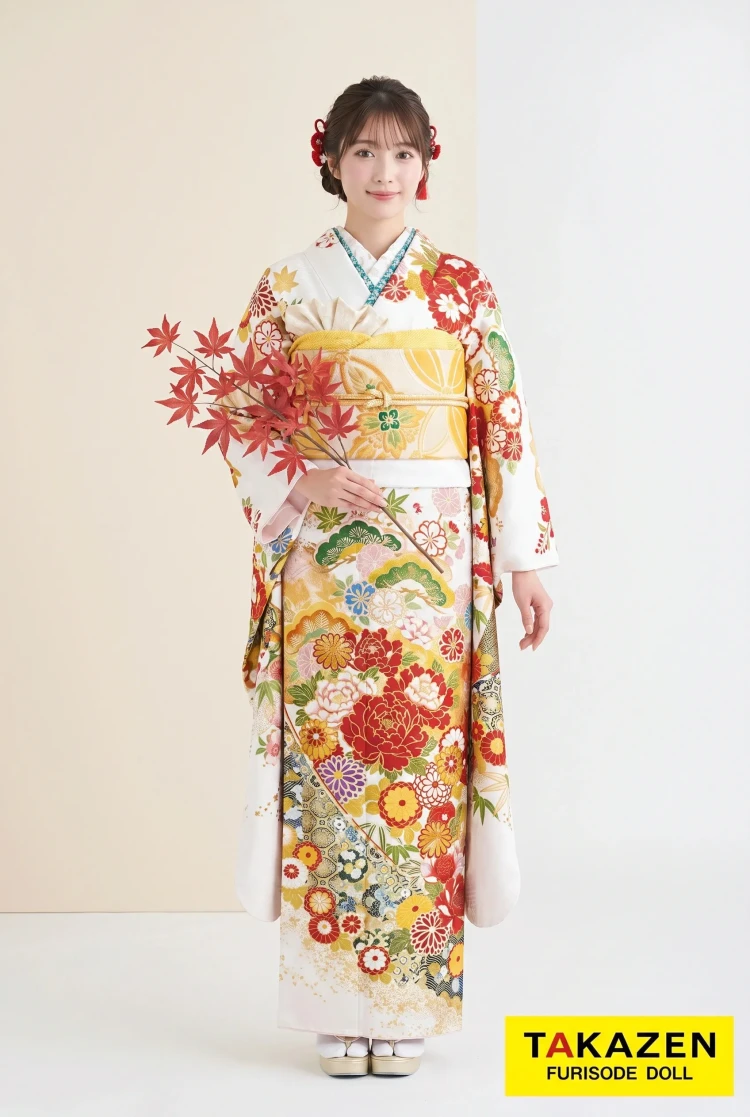 TAKAZENのレンタル振袖 高級正統派古典　白金/ゴールド(金色)　牡丹柄　上品　桂由美プレミアム　金駒刺繍　大人っぽい振袖【通販可】32058