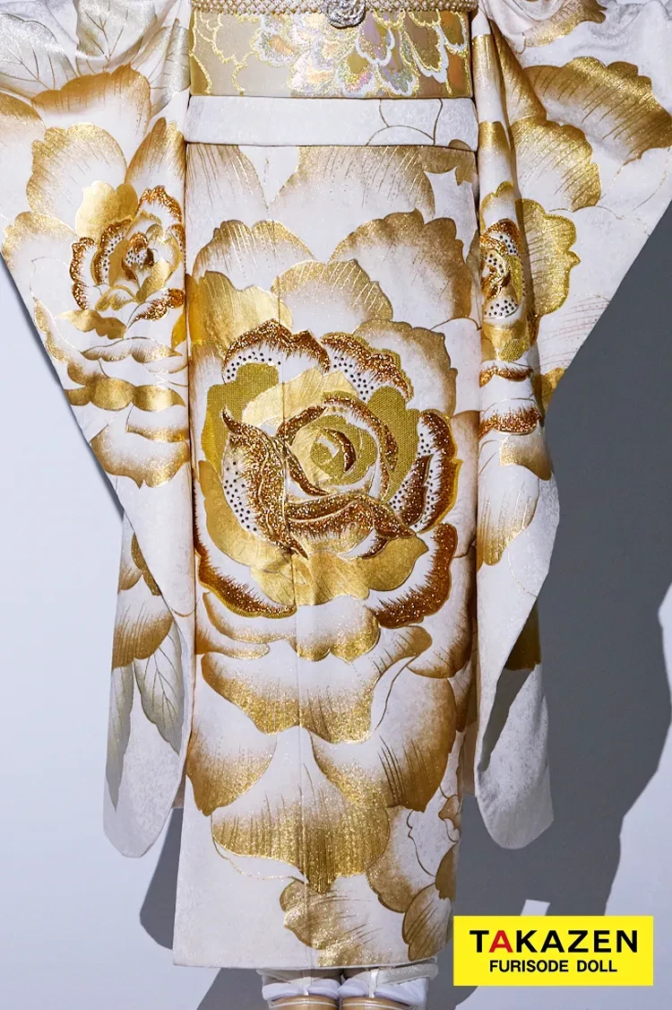 モード系 白金(ゴールド) 薔薇柄/大柄 きれいめ 派手 かっこいい振袖
