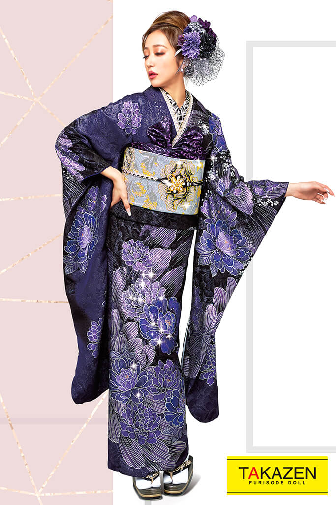 大振袖 正絹 金彩 山桜 成人式 着物 kimono A-0955