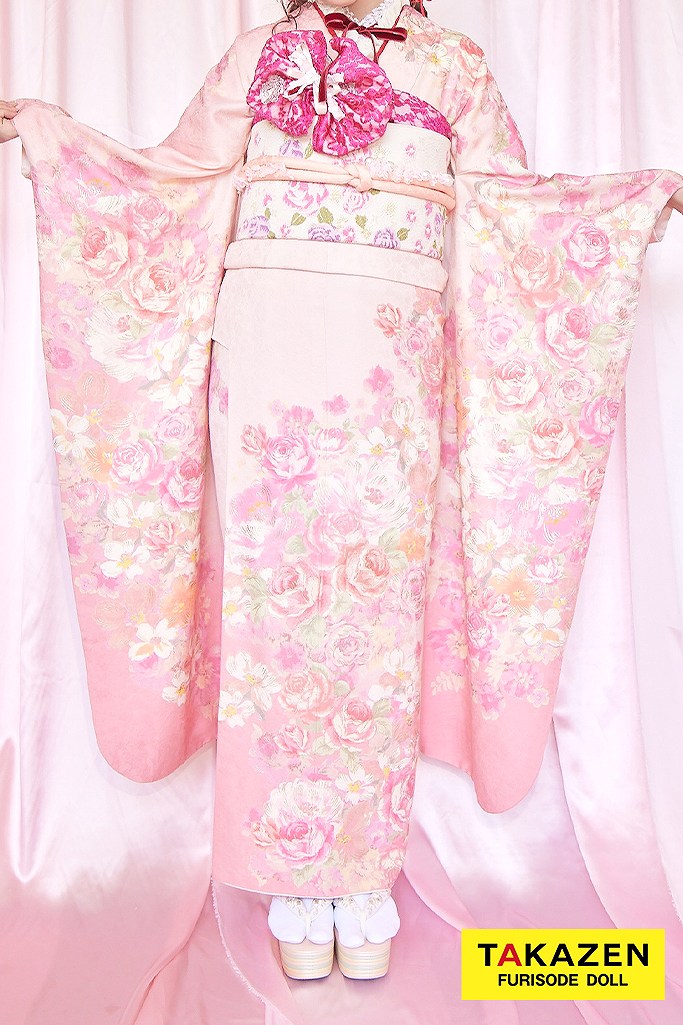 TAKAZENのレンタル振袖 キュートガーリー　淡色/ピンク　リズリサブランド振袖(LIZLISA)　人気　ゆるふわ　量産型　ゆめかわいい【通販可】32158
