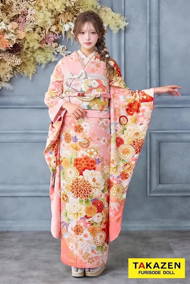 TAKAZENのレンタル振袖 安い！正統派古典　ピンク　菊柄　かわいい　はんなり　上品　おしとやか【通販可】32171