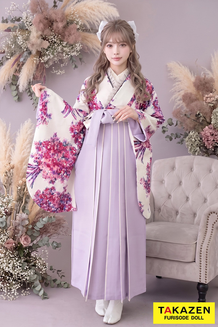 TAKAZENのレンタル袴 キュート&ガーリー 白/ピンク JILLSTUART(ジルスチュアート) あざとかわいい【通販可】C31037