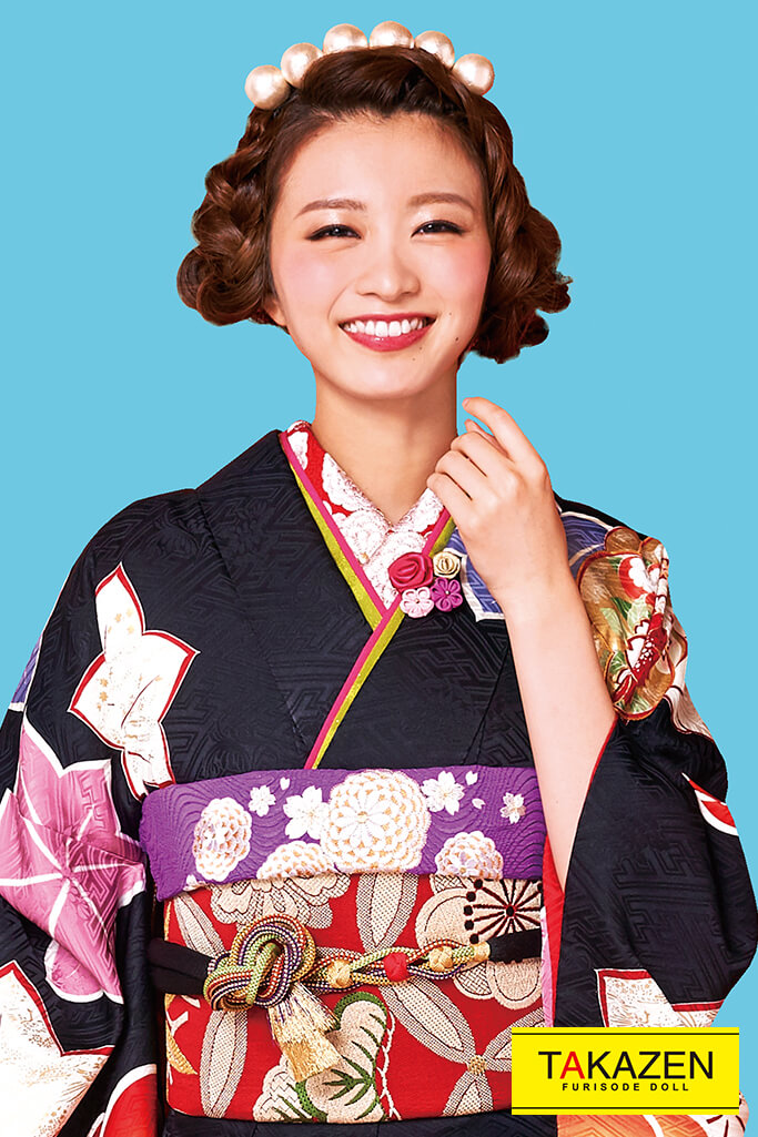 個性的おしゃれレトロ古典 シンプルかわいい紅葉柄 黒 オレンジ F0041 レトロ古典 成人式はかわいいレトロ 古典振袖 振袖 袴レンタルなら Takazen 大阪 心斎橋 堺 兵庫 神戸 奈良の店舗へ