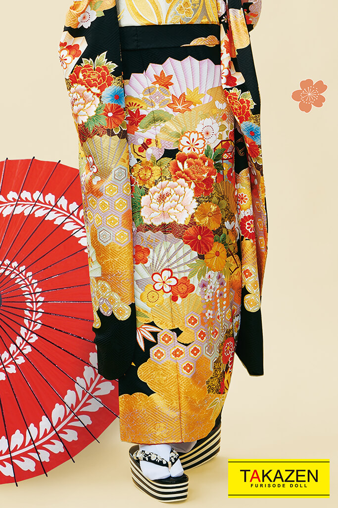 上品高級古典振袖大人可愛い 目立つ大人和柄 黒 黄 からし F0065 プレミアム古典 振袖 袴レンタルなら Takazen 大阪 心斎橋 堺 兵庫 神戸 奈良の店舗へ