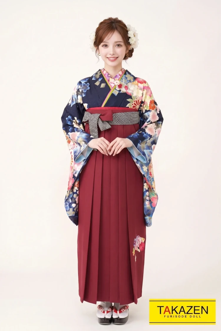 TAKAZENのレンタル袴 正統派古典 紺/赤/ピンク 桜柄 今田美桜ブランド袴 今どき 人と被らない 華やか【通販可】K21007