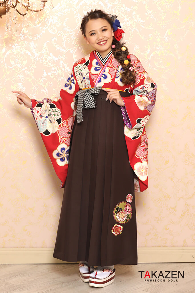 TAKAZENのレンタル袴 正統派古典　赤/白/紅白　梅柄　かわいい　モダン【通販可】K32030