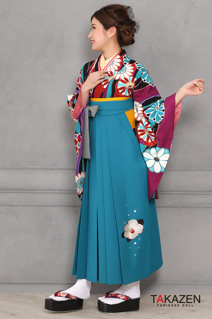 TAKAZENのレンタル袴 可愛いレトロ(個性的モダン柄)　紫/ブルー(青色)　R31043【通販可】