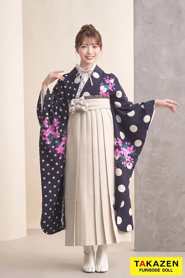 TAKAZENのレンタル袴 レトロポップ ドット柄/水玉模様 かわいい ガーリー おしゃれ 足袋ブーツスタイル【通販可】RY042