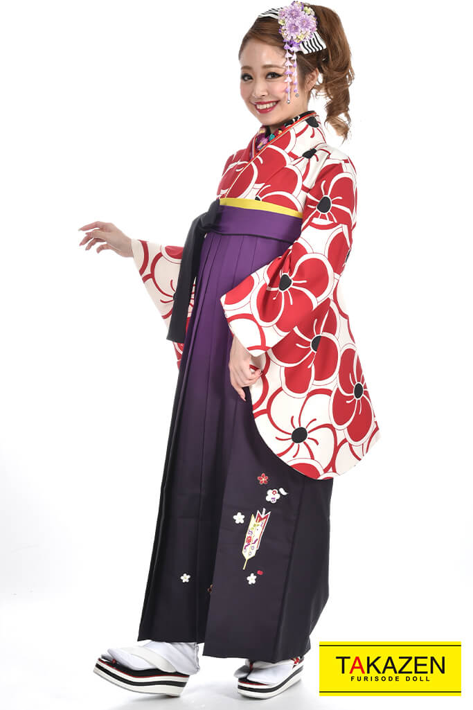 TAKAZENのレンタル袴 正統派古典　白/赤/紅白　梅柄　人気　上品　かわいい　大人っぽい【通販可】RY071
