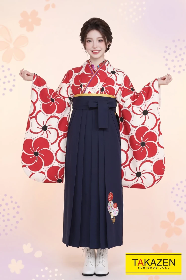 TAKAZENのレンタル袴 正統派古典 白/赤/紅白 梅柄 人気 上品 かわいい 大人っぽい【通販可】RY071
