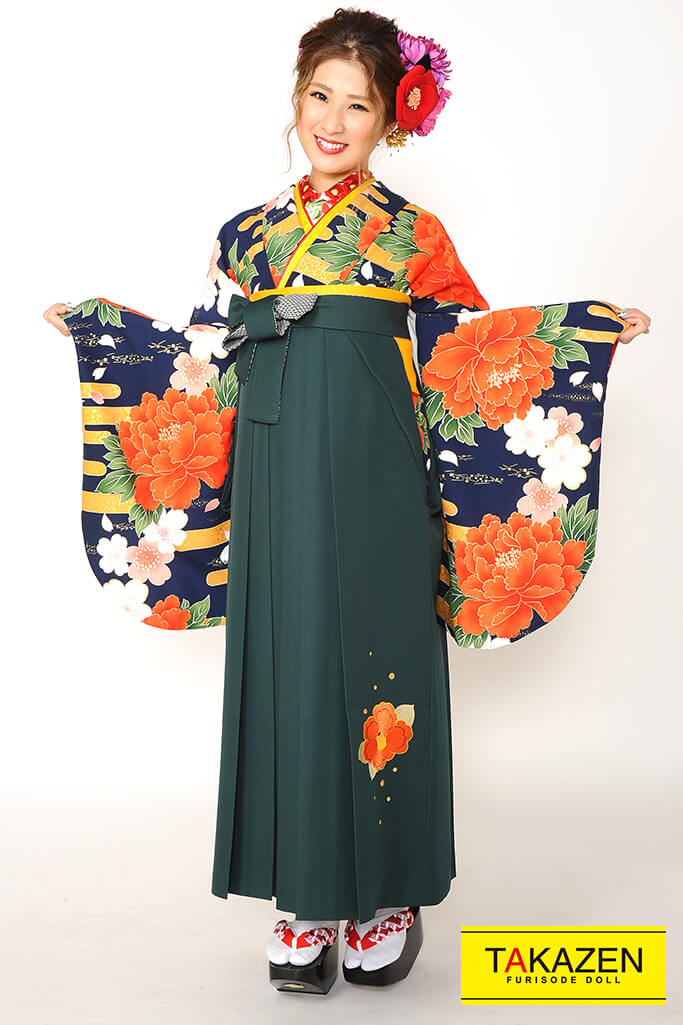 TAKAZENのレンタル袴 人気王道古典(大柄可愛い)　RY076【通販可】