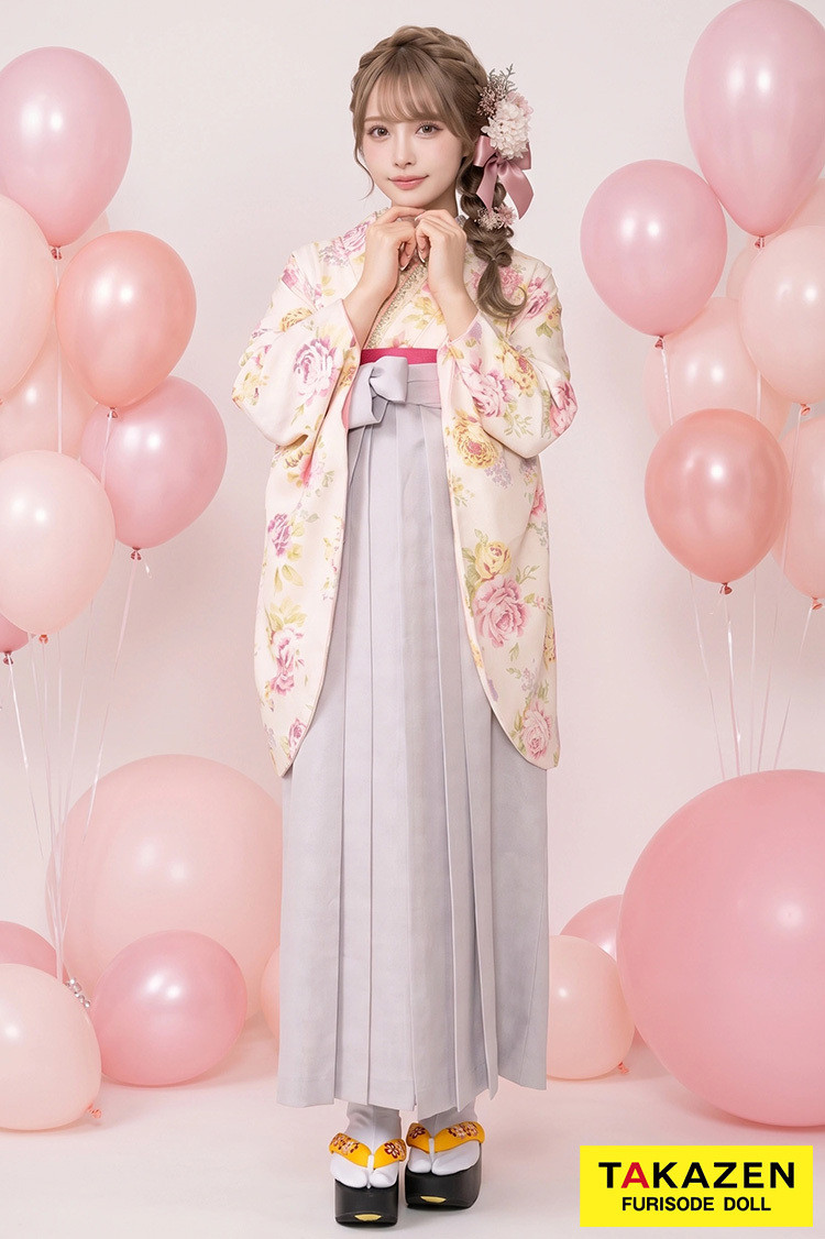 TAKAZENのレンタル袴 キュート&ガーリー ピンク/淡い色 バラ柄 あざとかわいい 人気 リズリサ ラブリー【通販可】RY107