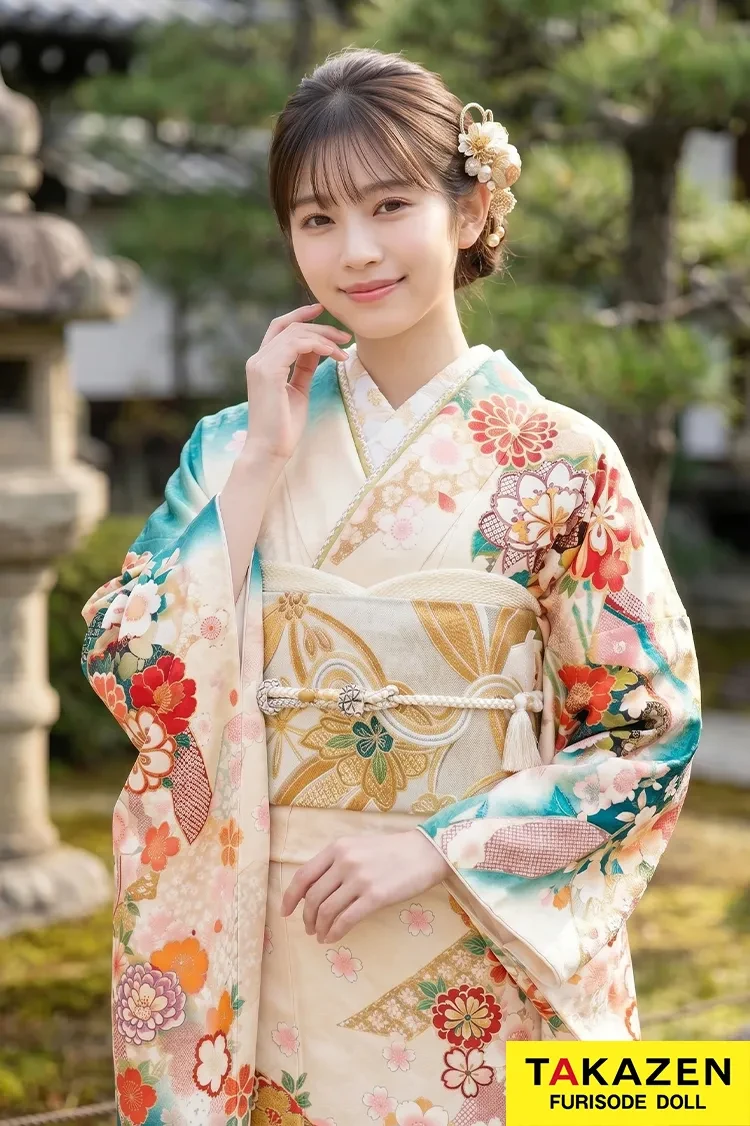 安い！正統派古典 白/グリーン(緑色) 牡丹柄 綺麗 グラデージョン 振袖