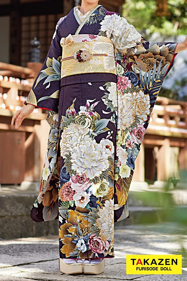 TAKAZENのレンタル振袖 正統派古典　紫　牡丹柄/大柄　假屋崎省吾デザイン　豪華　華やか【通販可】25060