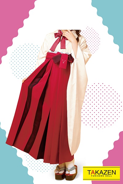 TAKAZENのレンタル袴 レトロ　白/白ベース　無地　人と被らない　アンティーク調　リボン半衿　おしゃれ【通販可】R21063