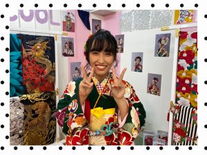 振袖　前撮り　レトロ古典　緑