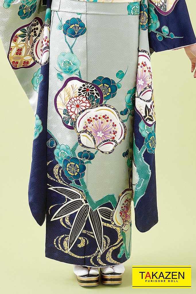 シンプル個性的かわいい古典 いおり ブルー 青色 クリーム K229 振袖 袴レンタルなら Takazen 大阪 心斎橋 堺 兵庫 神戸 奈良の店舗へ