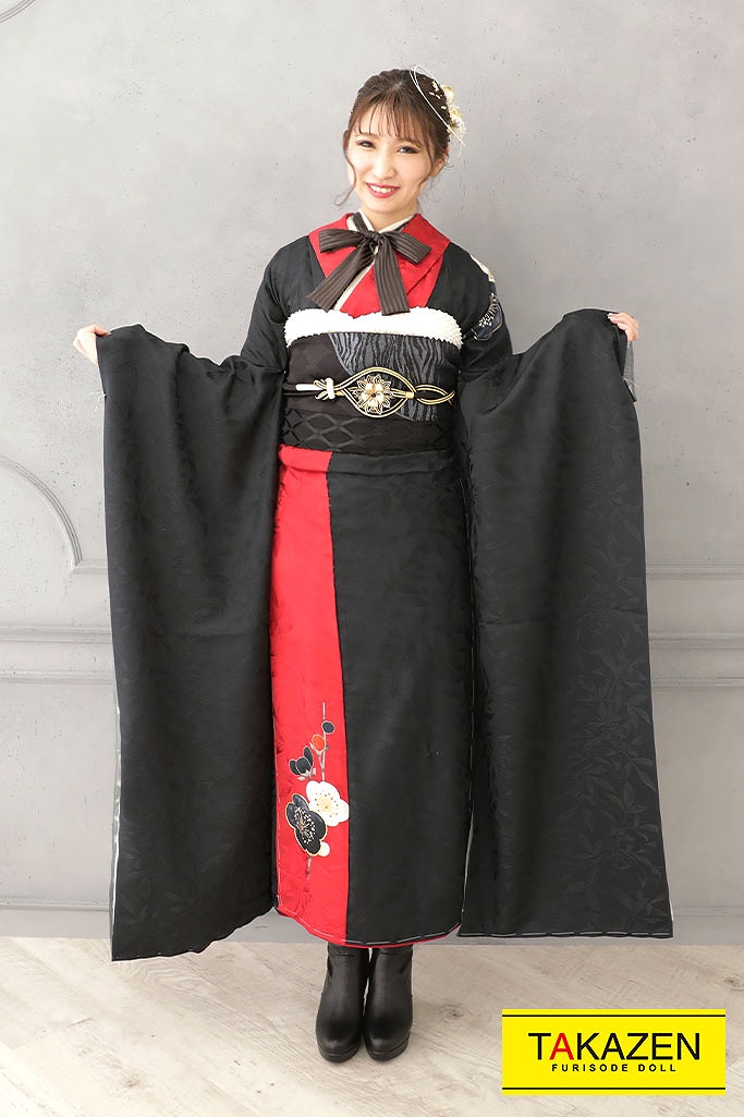 絶対目立つ個性的シンプルヴィンテージレトロ22年新作 大人っぽかっこいい 黒 赤 Yk177 成人式振袖 卒業式袴レンタル 前撮りなら Takazen 大阪 梅田 心斎橋 堺 兵庫 神戸 奈良の店舗へ