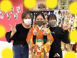 TAKAZEN　タカゼン　振袖　成人式　結婚式　レンタル　古典柄　かわいい　オレンジ