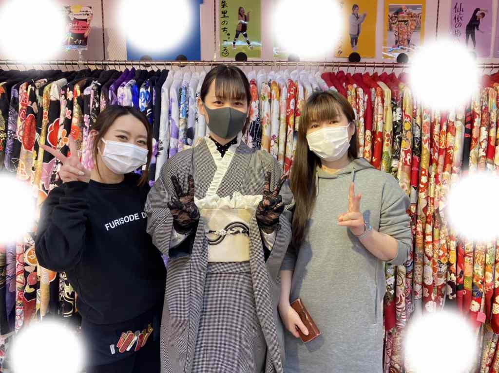 TAKAZEN　タカゼン　振袖　レンタル　成人式　無地　千鳥柄　ヴィンテージ　レトロ