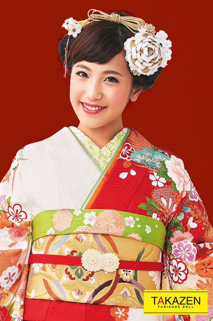 正統派古典 白/赤 ボタン柄/和柄大人っぽい 品のある古典振袖 清楚 