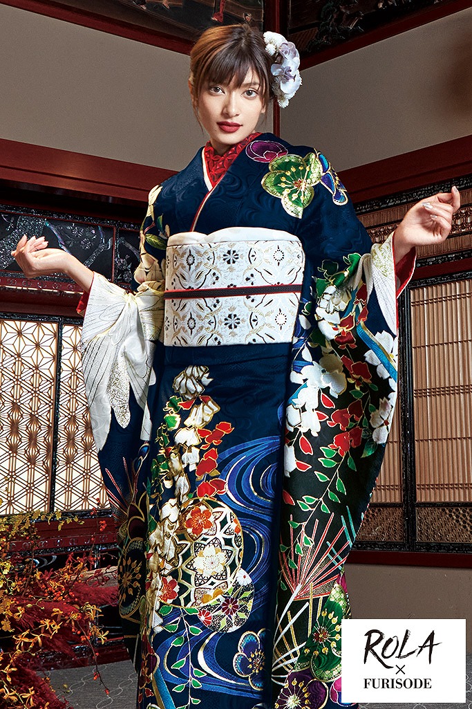 振袖フルセット ローラ 成人式 青 ブルー 豪華 正絹 着物 www ...