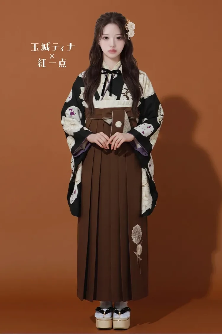 TAKAZENのレンタル袴 玉城ティナ×紅一点ブランド袴 黒/ベージュ/アイボリー アンティーク調 オシャレ 今どき レトロ シック 可愛い 【通販可】R22020