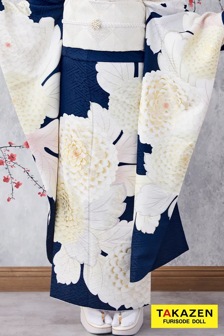 TAKAZENのレンタル振袖 激安お得！正統派古典　青/紺/白　菊柄/大柄　シンプル　清楚　かわいい古典振袖　大人っぽい　人気【通販可】G32