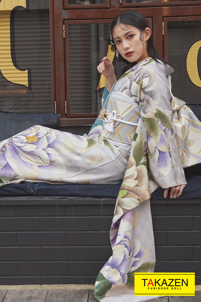 おしゃれくすみ系ヴィンテージ振袖 個性的蓮柄 紫 ブルー 水色 K354 成人式振袖 卒業式袴レンタル 前撮りなら Takazen 大阪 梅田 心斎橋 堺 兵庫 神戸 奈良の店舗へ