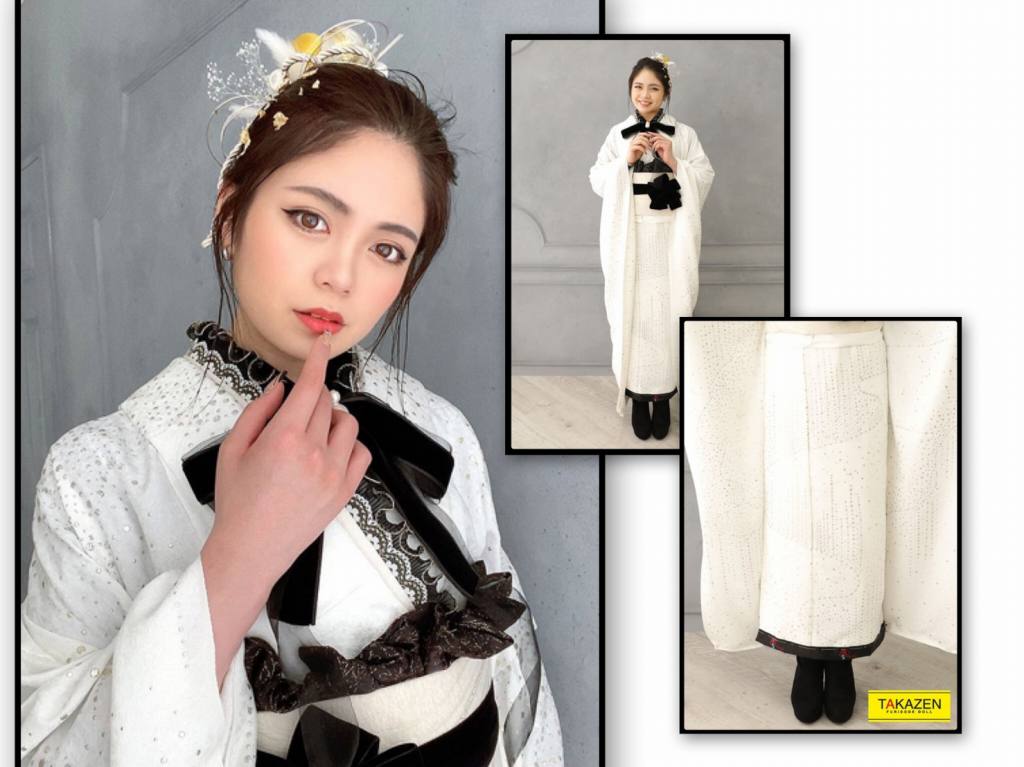 【TAKAZEN神戸店】白のシンプル振袖にキラキラがポイント♡流行りのヴィンテージレトロのお振袖ご紹介♡