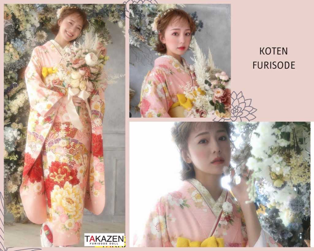 【TAKAZEN神戸店】黒谷真友香ちゃん着用♡おしとやか可愛いピンク色古典柄のお振袖♡