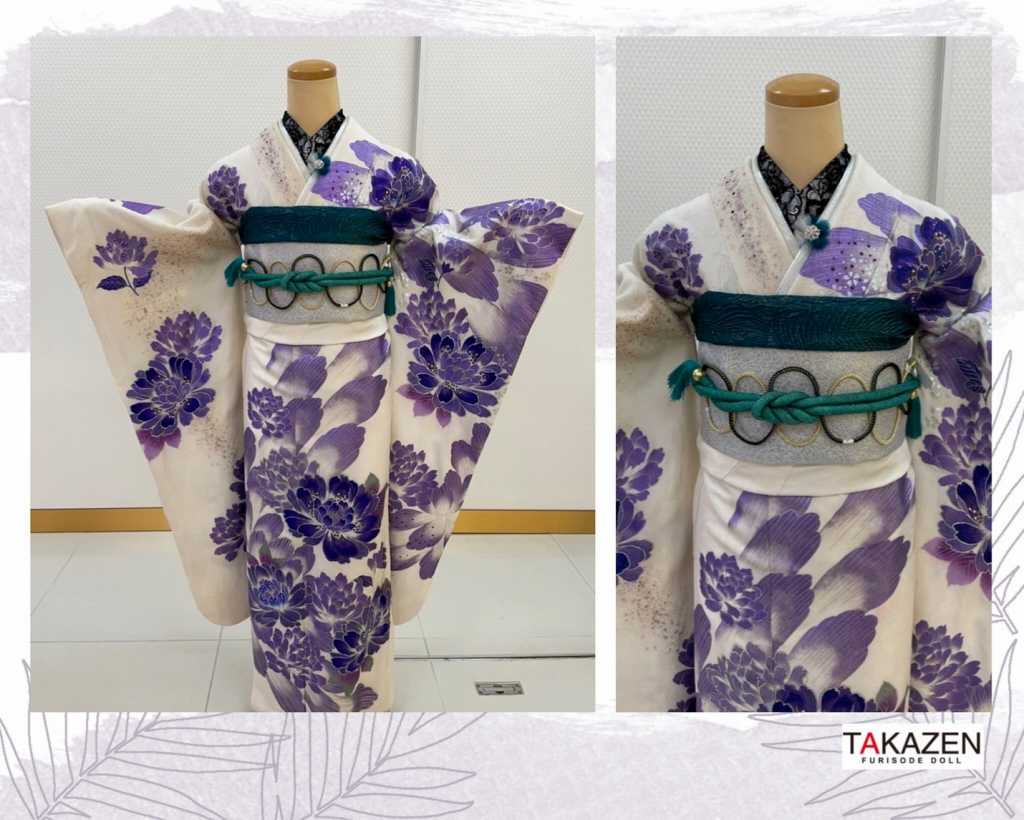 TAKAZEN　タカゼン　モード　黒色　青色　派手　キラキラ　振袖　成人式　レンタル