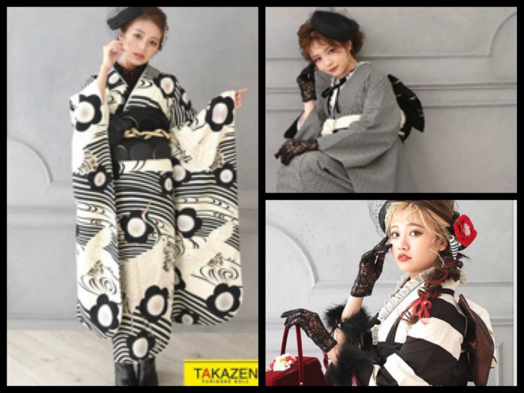 【TAKAZEN神戸店】大人気のモノトーン振袖♡フリルやブーツ、手袋、ヘッドドレスでコーデが大変身♡