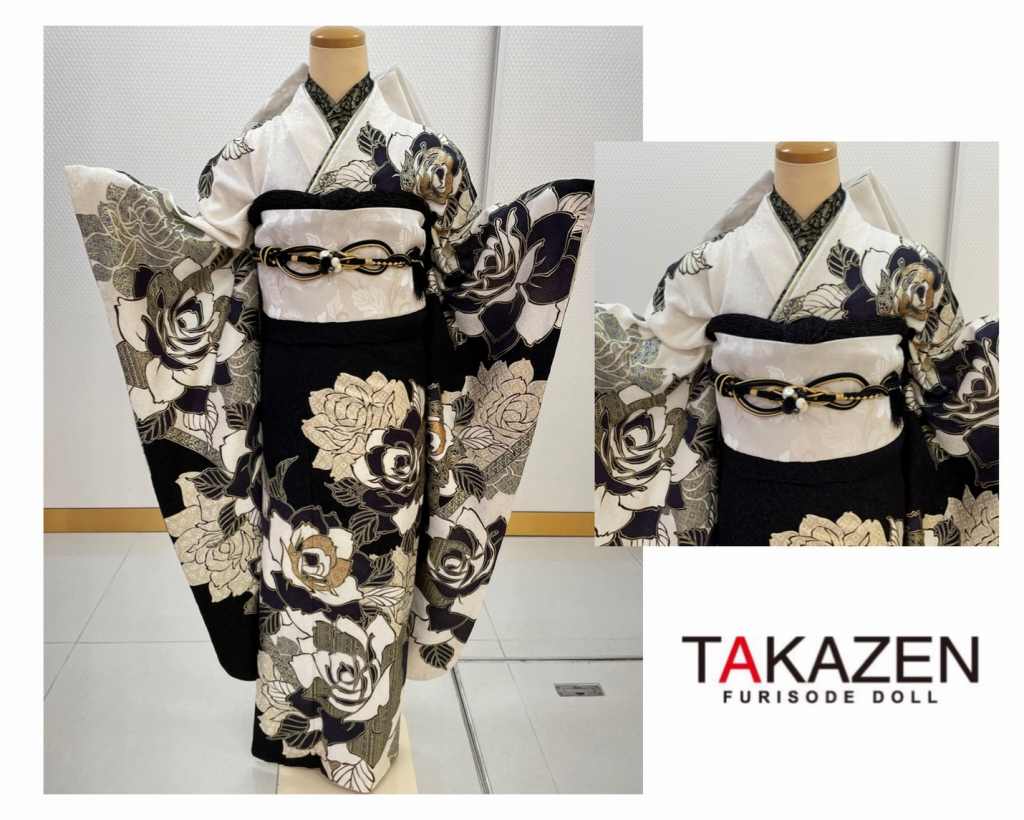 TAKAZEN　タカゼン　モード　黒色　青色　派手　キラキラ　振袖　成人式　レンタル