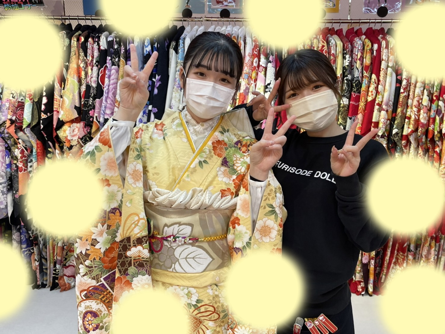 TAKAZEN　タカゼン　モード　黒色　青色　派手　キラキラ　振袖　成人式　レンタル
