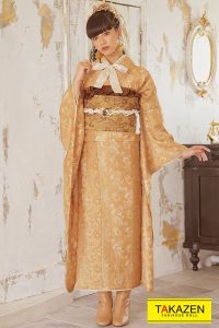 振袖　成人式　可愛い　からし色　ヴィンテージ振袖