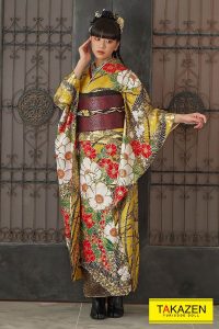 振袖　成人式　可愛い　からし色　ヴィンテージ振袖