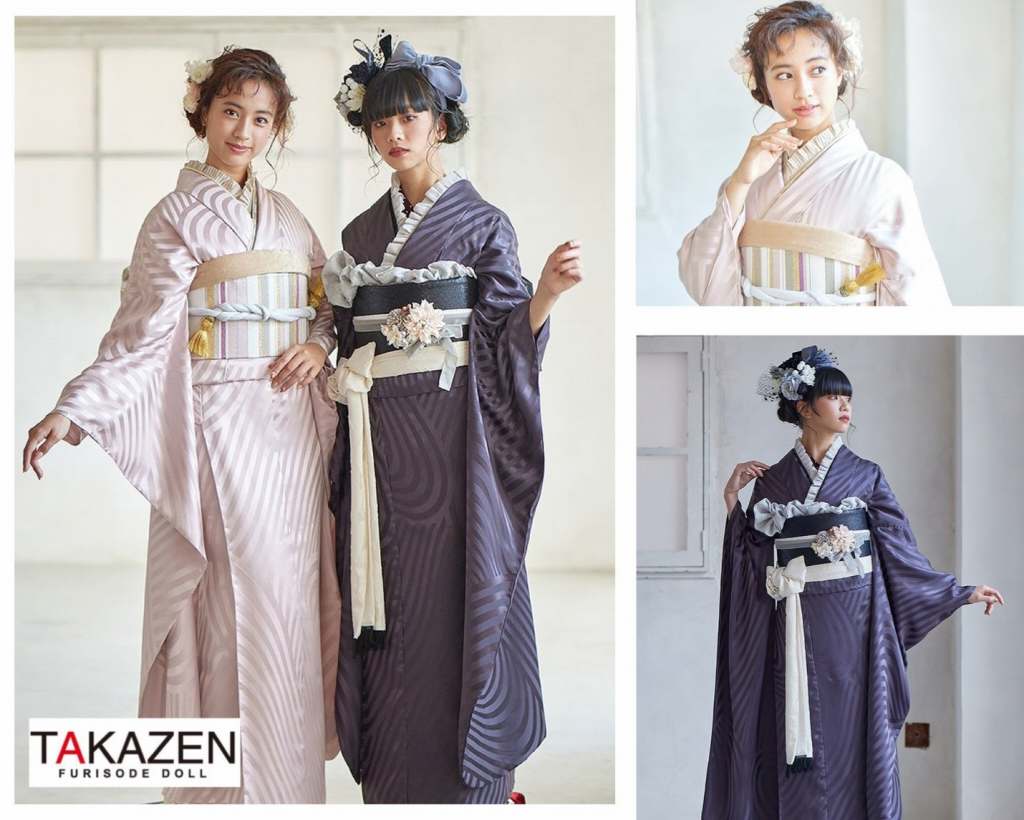 TAKAZEN　タカゼン　モード　黒色　青色　派手　キラキラ　振袖　成人式　レンタル