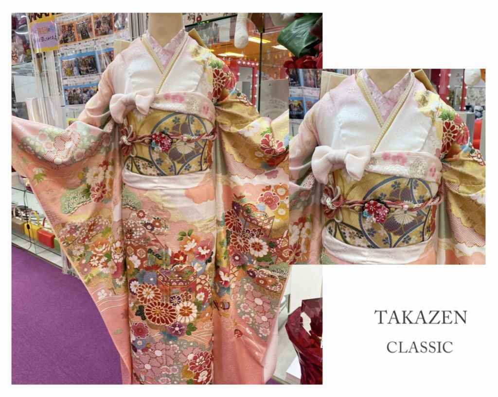 TAKAZEN　タカゼン　モード　黒色　青色　派手　キラキラ　振袖　成人式　レンタル