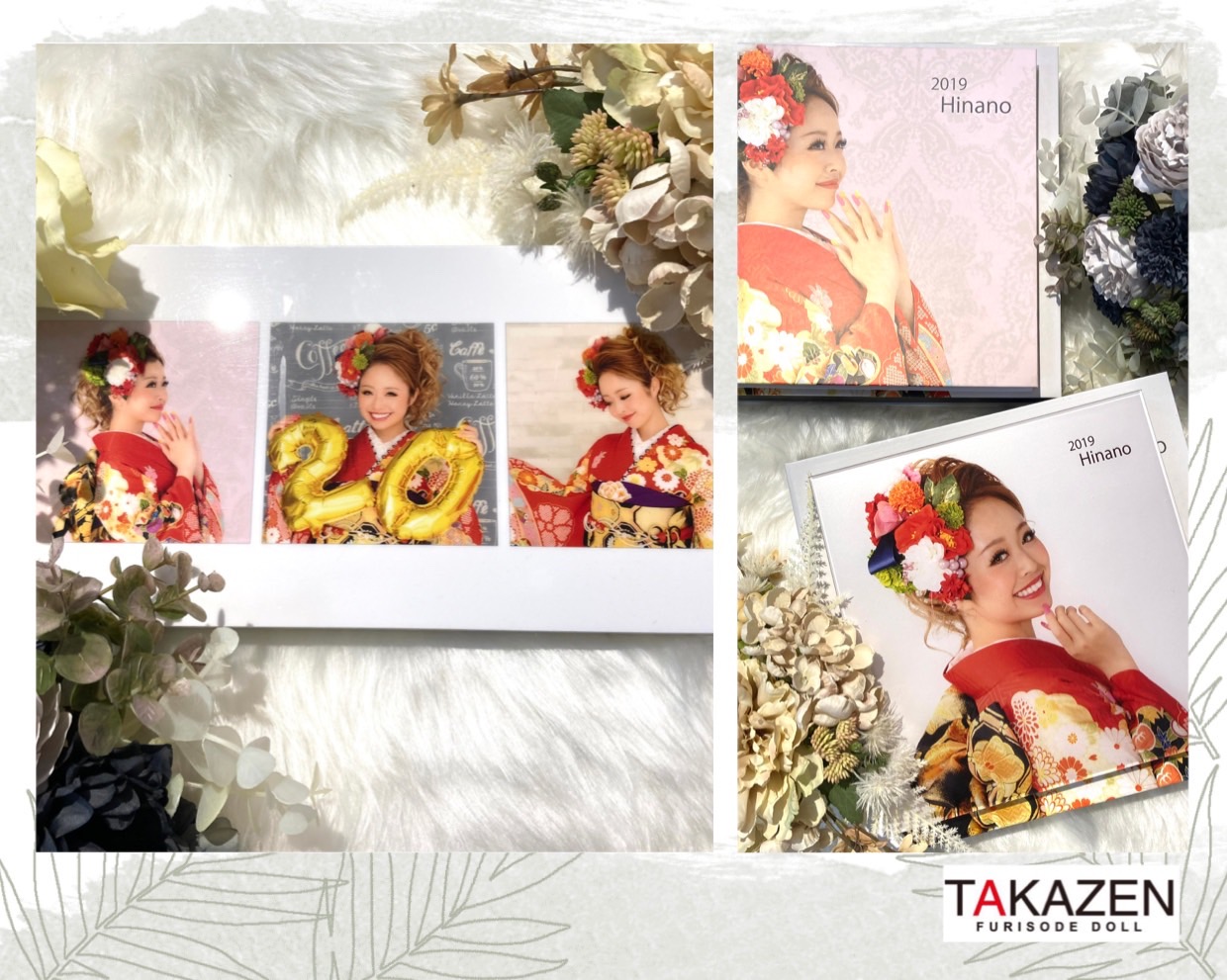 TAKAZEN　タカゼン　モード　黒色　青色　派手　キラキラ　振袖　成人式　レンタル