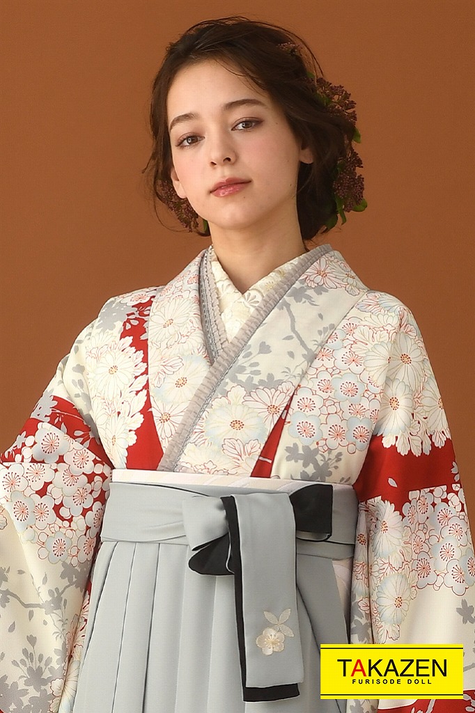 TAKAZENのレンタル袴 正統派古典　赤/白　小花　柄多め　お洒落　【通販可】K23007