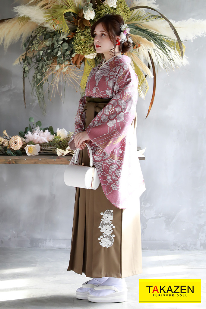 TAKAZENのレンタル袴 絞り風くすみ色(大人っぽい着こなし)　くすみピンク　K23013【通販可】