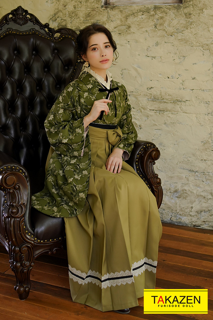 TAKAZENのレンタル袴 おしゃれアンティーク調(個性派ノスタルジック)　緑/抹茶色　K23020【通販可】