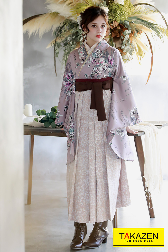 TAKAZENのレンタル袴 上品淡色ダスティーカラー(エレガント)　くすみピンク　K23022【通販可】