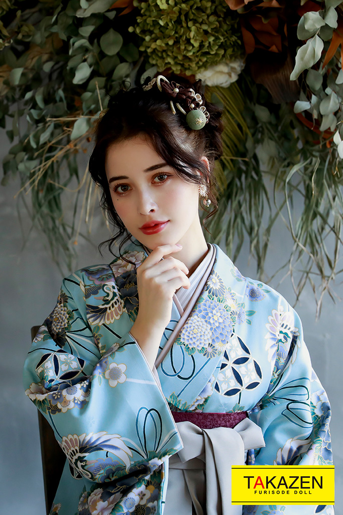 TAKAZENのレンタル袴 正統派古典　水色/ブルー　和柄　おしとやか　清楚　大人っぽい【通販可】K23026